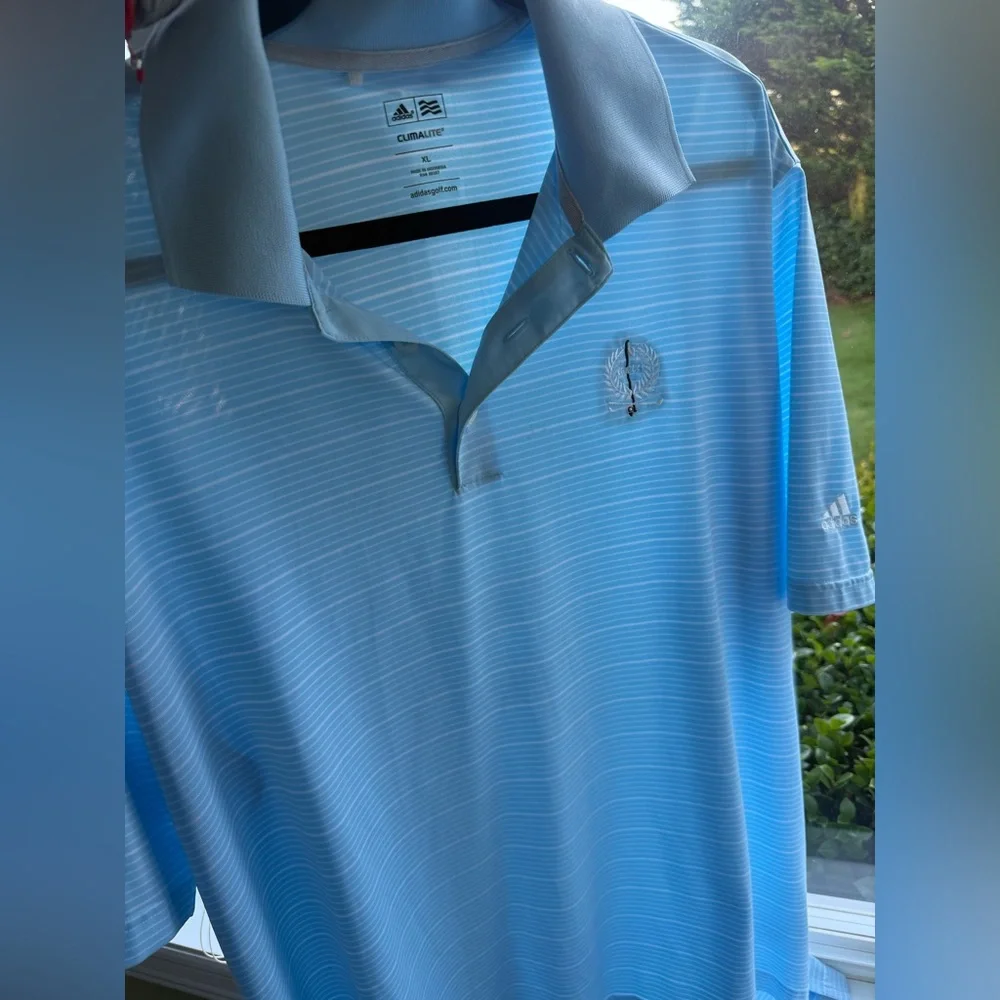 Adidas Climalite Polo Shirt Men's XL Light Blue Striped Golf‎ Athletic